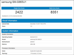 单核2422分！三星Galaxy S9+ GeekBench跑分成绩曝光