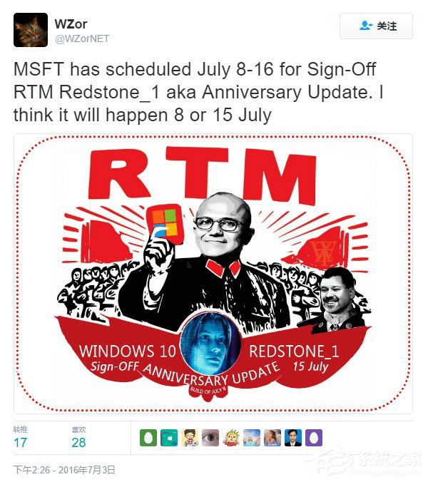 俄罗斯WZor爆料：Win10一周年之际将更新RTM版