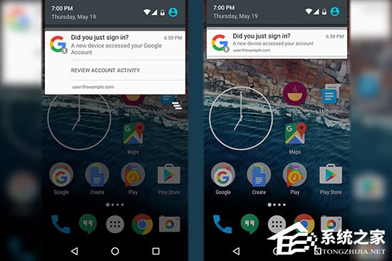 谷歌帐户被成功登录后 Android装置会发出提醒