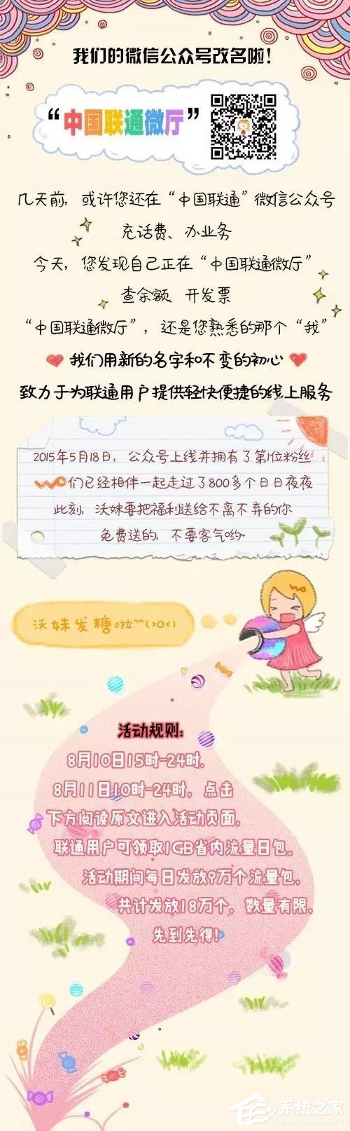 中国联通微信公众号改名：1GB流量任性送