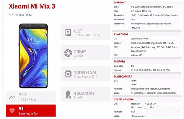 米粉必看！小米MIX 3手机配置信息疑曝光