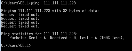 电脑Ping指令查看IP提示request time o