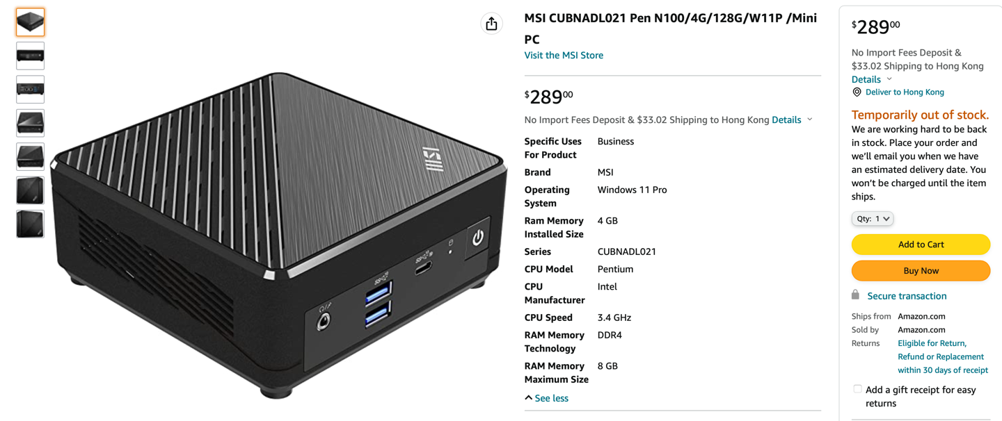 微星新款 Cubi 迷你主机开始上市：搭载英特尔 N100处理器