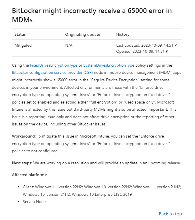 微软承认“65000”BitLocker 加密问题