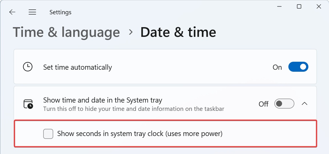 微软优化 Win11 系统托盘时钟秒数设置