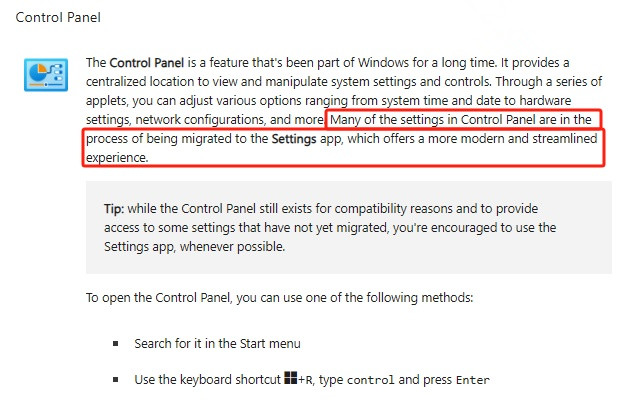 微软收回弃用 Windows 控制面板的决定