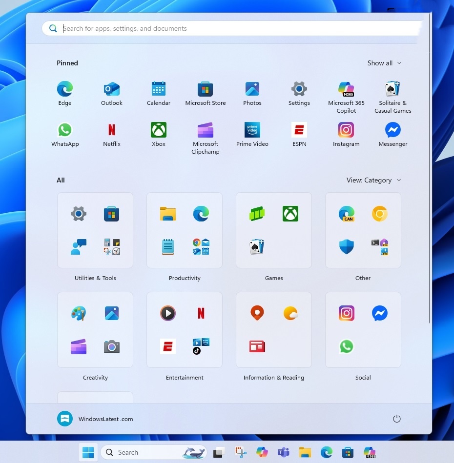 微软 Win11 24H2 全新的开始菜单正在酝