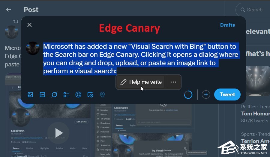 Edge 浏览器测试新功能：选中文字自动