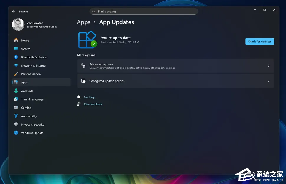 Win11 预览版设置新增 “应用更新”，