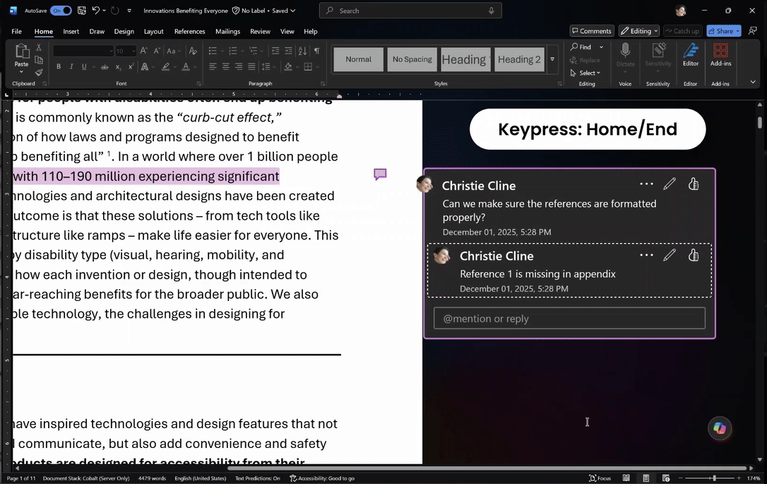 微软宣布 Word 无障碍升级!