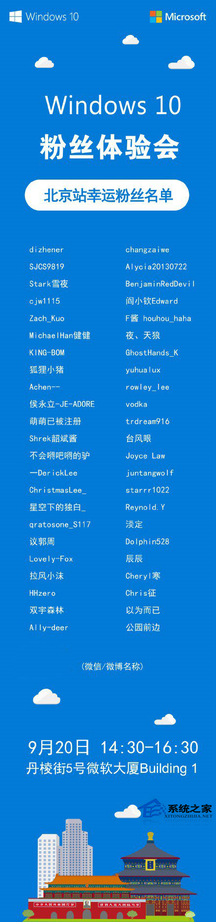 北京“Win10粉丝体验会”粉丝名单公布