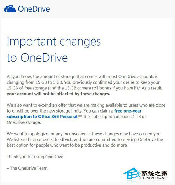 OneDrive容量缩水，Office 365免费用一