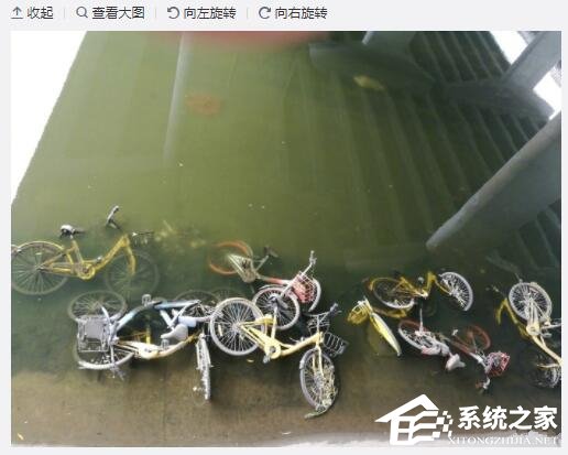北京护城河水位下降：众多共享单车躺尸河床