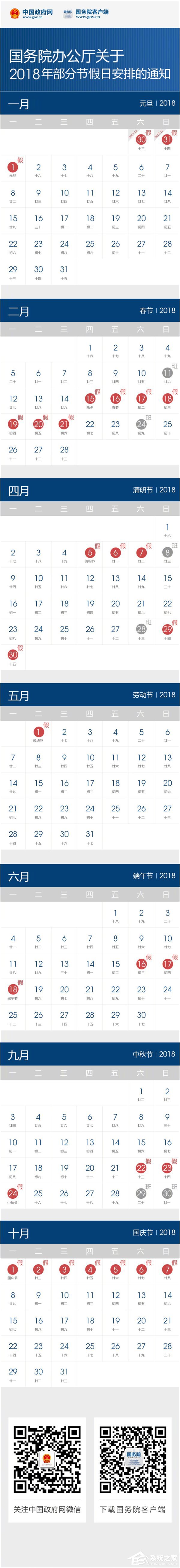 国务院办公厅发布2018年部分假日放假时间表