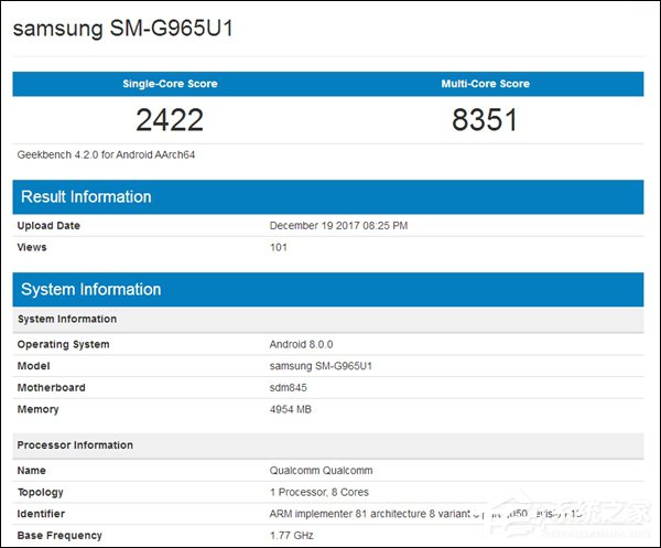 单核2422分!三星Galaxy S9+ GeekBench跑分成绩曝光
