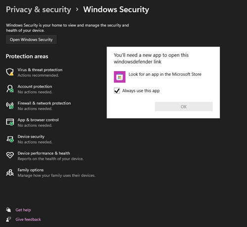 Win11安全中心部分功能无法打开