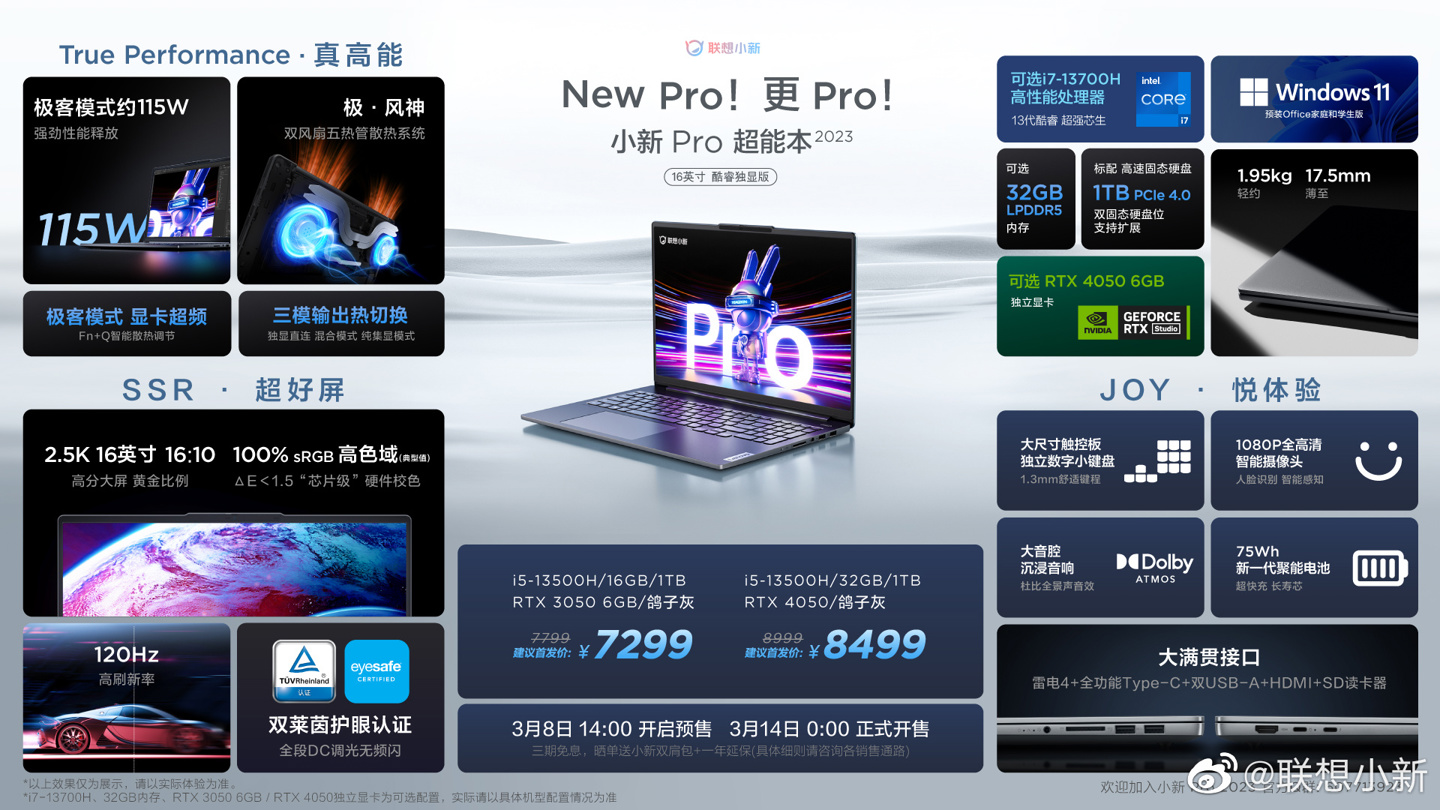 联想小新 Pro16 2023 酷睿独显版、16 