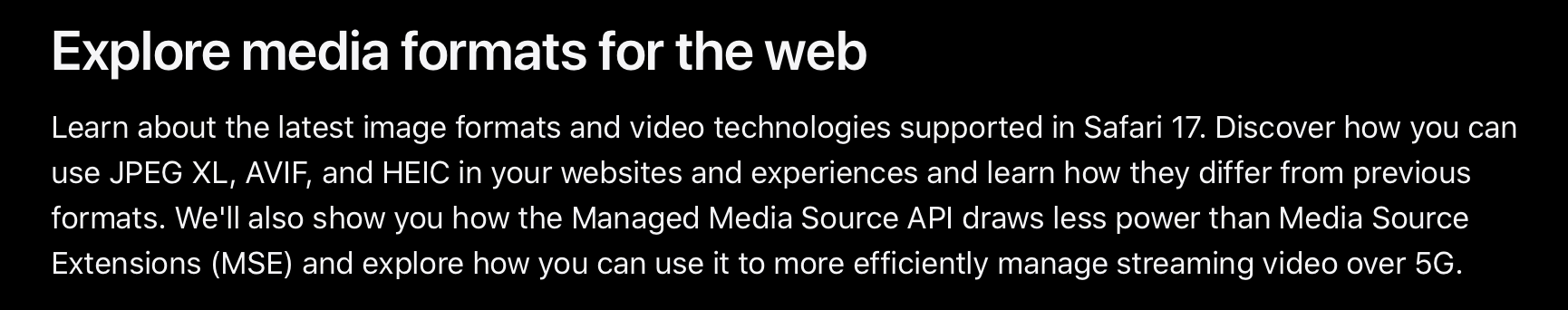苹果为 iOS 版 Safari 浏览器 17.1 添加 Managed Media Source API
