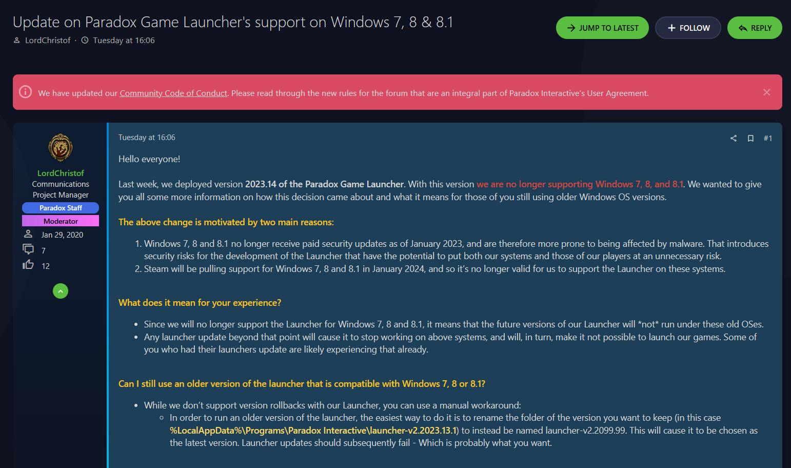 P 社游戏启动器不再支持微软 Win7、8、