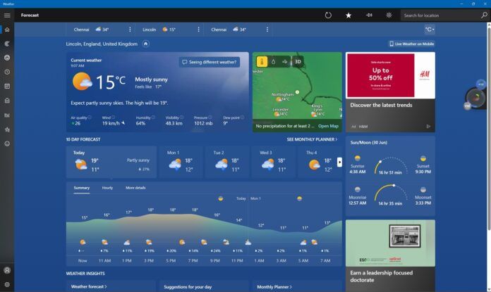 微软 MSN Weather 嵌入更多推广内容：2