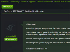 NVIDIA：RTX 2080 Ti显卡将推迟一周上市