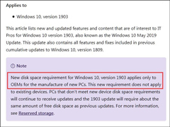 微软：2019 Win10更新五月版系统32GB存储条件限制仅针对新设备