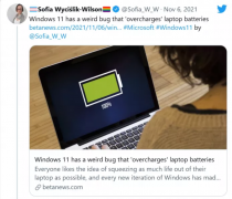 Windows11用户报告系统错误：笔记本电池竟能充电至104%？