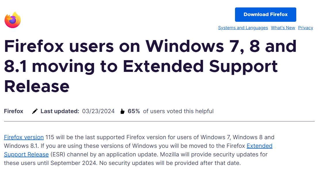 火狐浏览器 Firefox 决定延长支持 Win7/8/8.1 系统