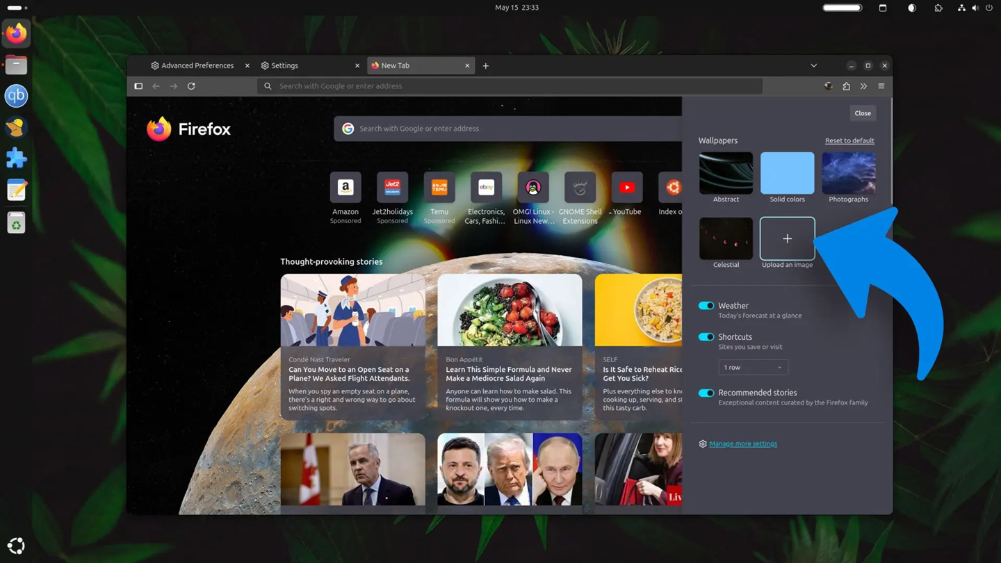 火狐 Firefox 浏览器 138 新特性：支持定制新标签页背景