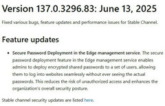 微软发布Edge浏览器137.0.3296.83版本：新增企业级安全密码部署功能