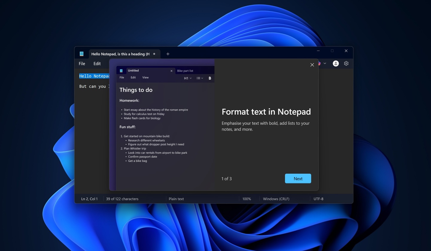 微软 Win11 记事本已全面支持 Markdown 格式，普通用户也可用