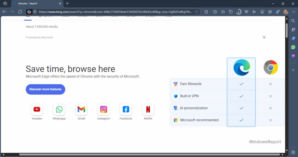 Edge 推广新策略：Bing 搜索 Chrome 跳横幅，显示 4 大优势