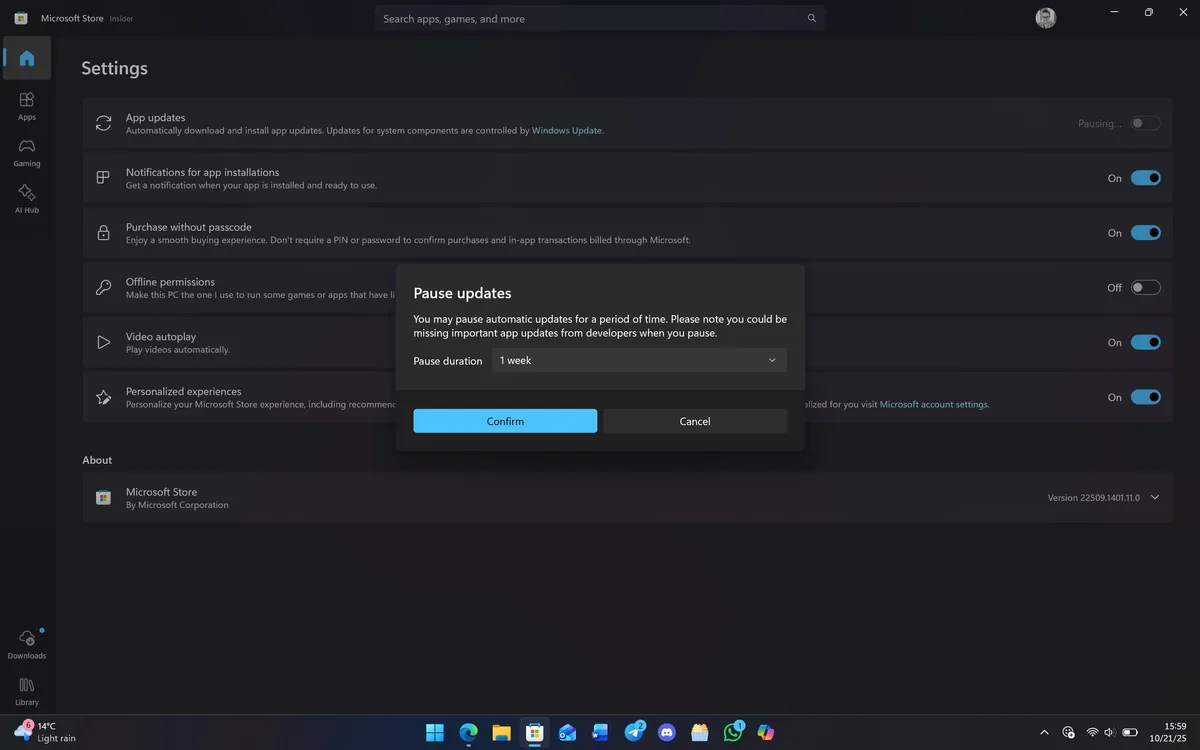 Win11 微软商店不再支持永久关闭自动更新！最多仅能暂停 5 周